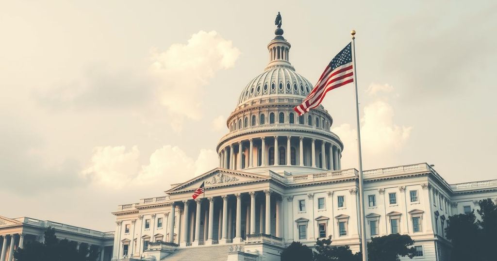 Symbolic image of the U.S. Capitol building, representing political negotiations and government operations, in muted tones.