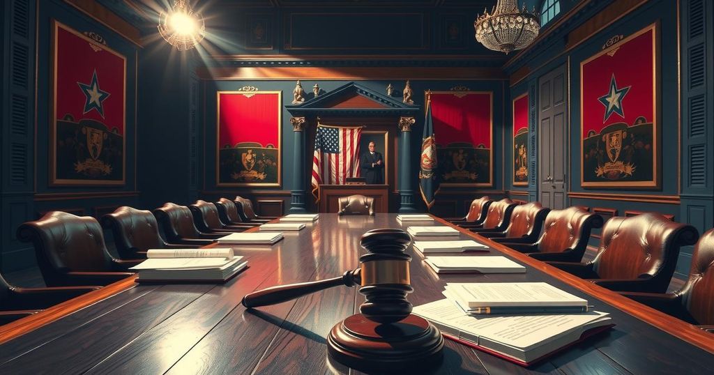 Political debate in Washington with Senate chambers, budget documents, and national flags in a vibrant colour scheme.