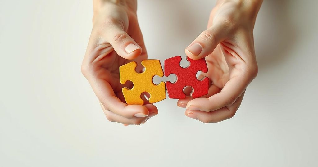 Two hands holding puzzle pieces, symbolising unity and understanding across political divides