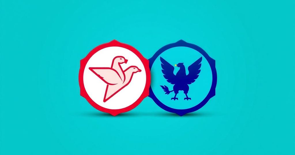 Two merged political party logos on a symbolic background of unity, representing collaboration and progress in Utah.