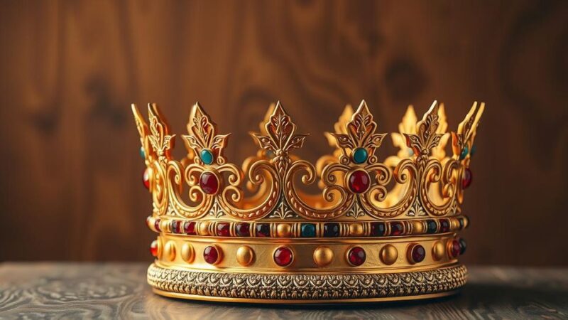 A golden crown resting on a wooden surface, symbolising power and ambition, in warm tones.