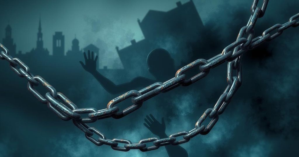 Abstract representation of academic conflict with a dark backdrop and broken chains symbolising lost funding.
