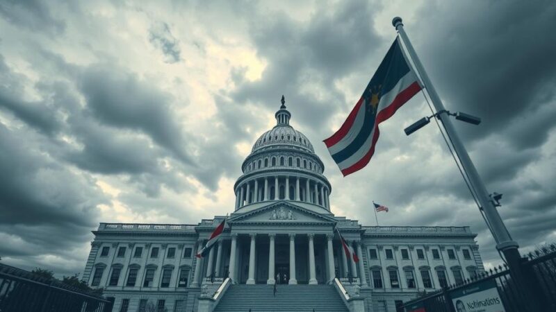 Political landscape with Capitol building, legislative focus on budget and nominees, in muted tones of grey and blue