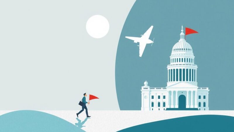 A stylized representation of political change, featuring abstract symbols of efficiency and transformation in government.