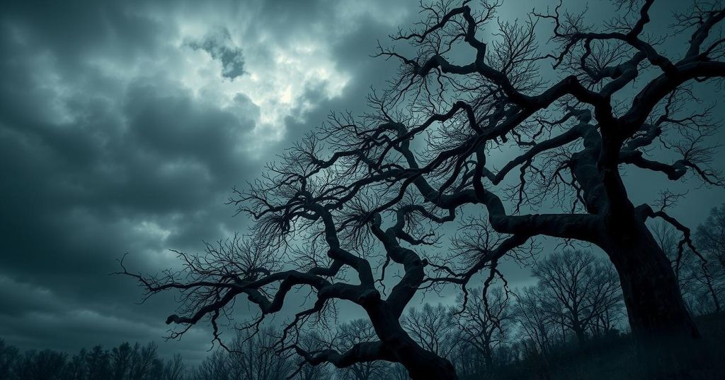 A conceptual representation of historical reflection with dark shades and symbolic shadows.