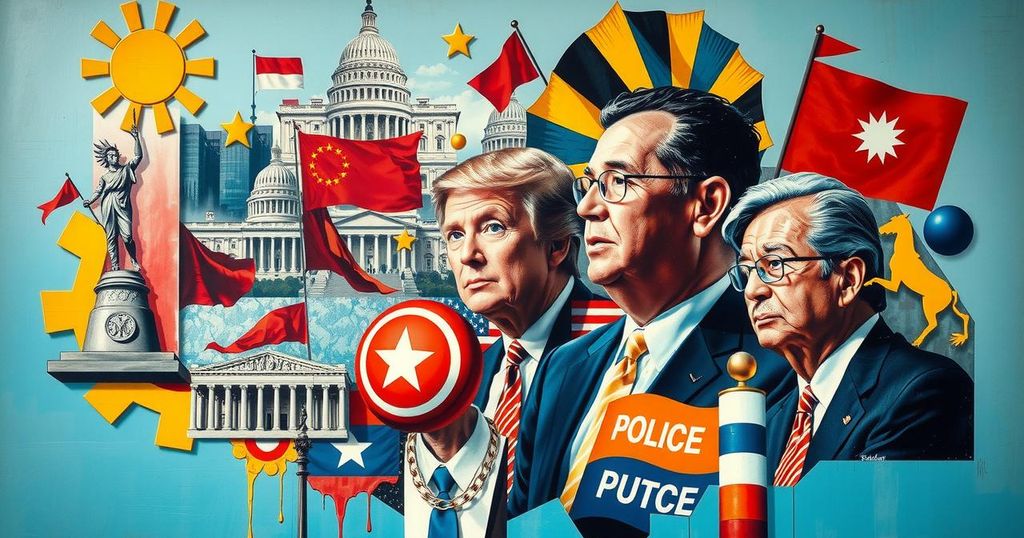 A dynamic collage of political themes highlighting governance, economy, and changing policies in a vibrant colour scheme.
